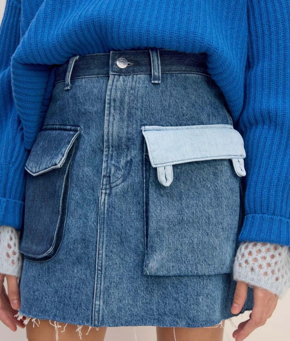 Everlane x Marques’ Almeida Denim Patchwork Mini Skirt Contrast Pockets Size 24